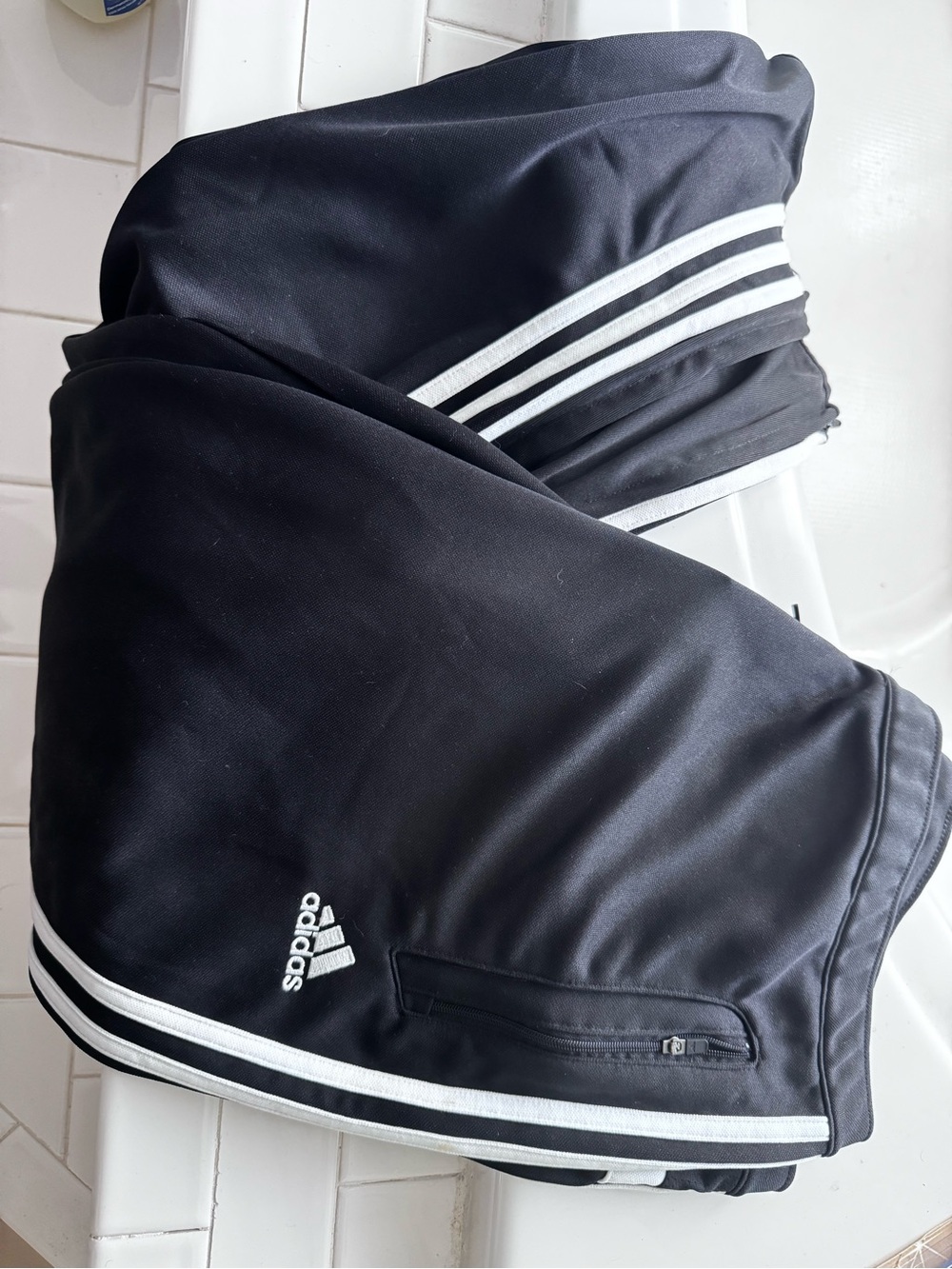 adidas Black Track Pants with White Stripe